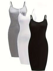 Женский комплект из 3 предметов: платье-сарафан с однотонными бретелями и аксессуары для повседневного летнего стиля