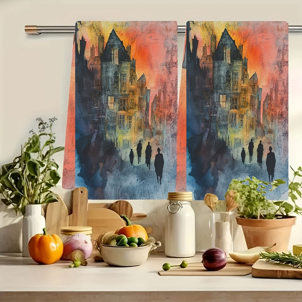Toallas de cocina de paisaje urbano al atardecer ultra suaves y absorbentes 40x60cm