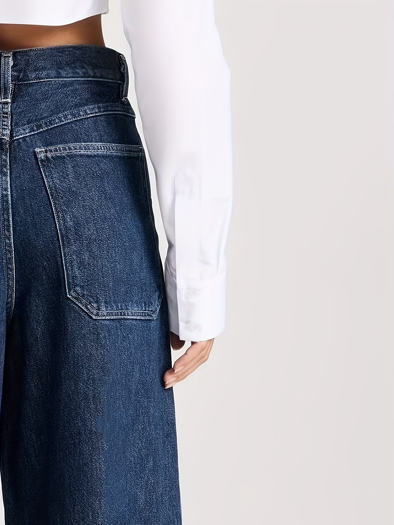 Women's Wide Leg Denim Jeans High-Waisted Solid Color Washed Finish All-Season Medium Stretch