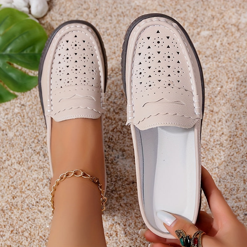 Women’s Solid Color Mules Flat Slip-On Shoes Perforated Non-Slip Casual