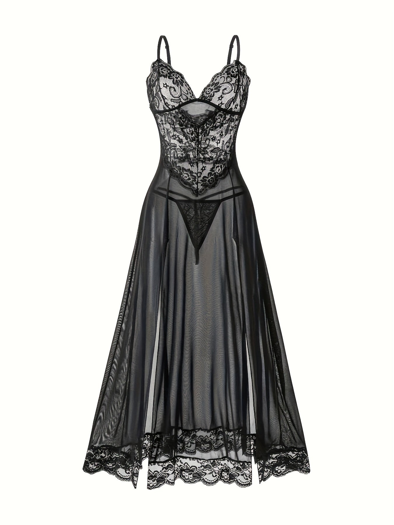 Women's Floral Lace Sleepwear Set Sheer Polyester Knit Lingerie Ensemble