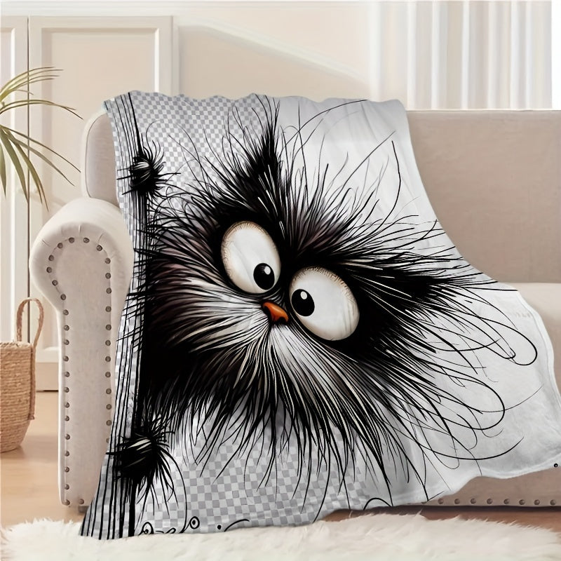 Cartoon Cat Pattern Flannel Blanket for Kids and Adults Cozy Throw for Napping and Camping