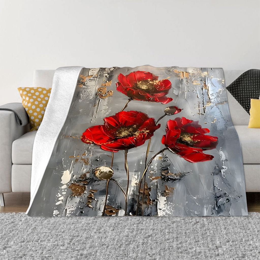 Contemporary Red Poppy Pattern Throw Blanket for Sofa Bed Travel Durable Polyester