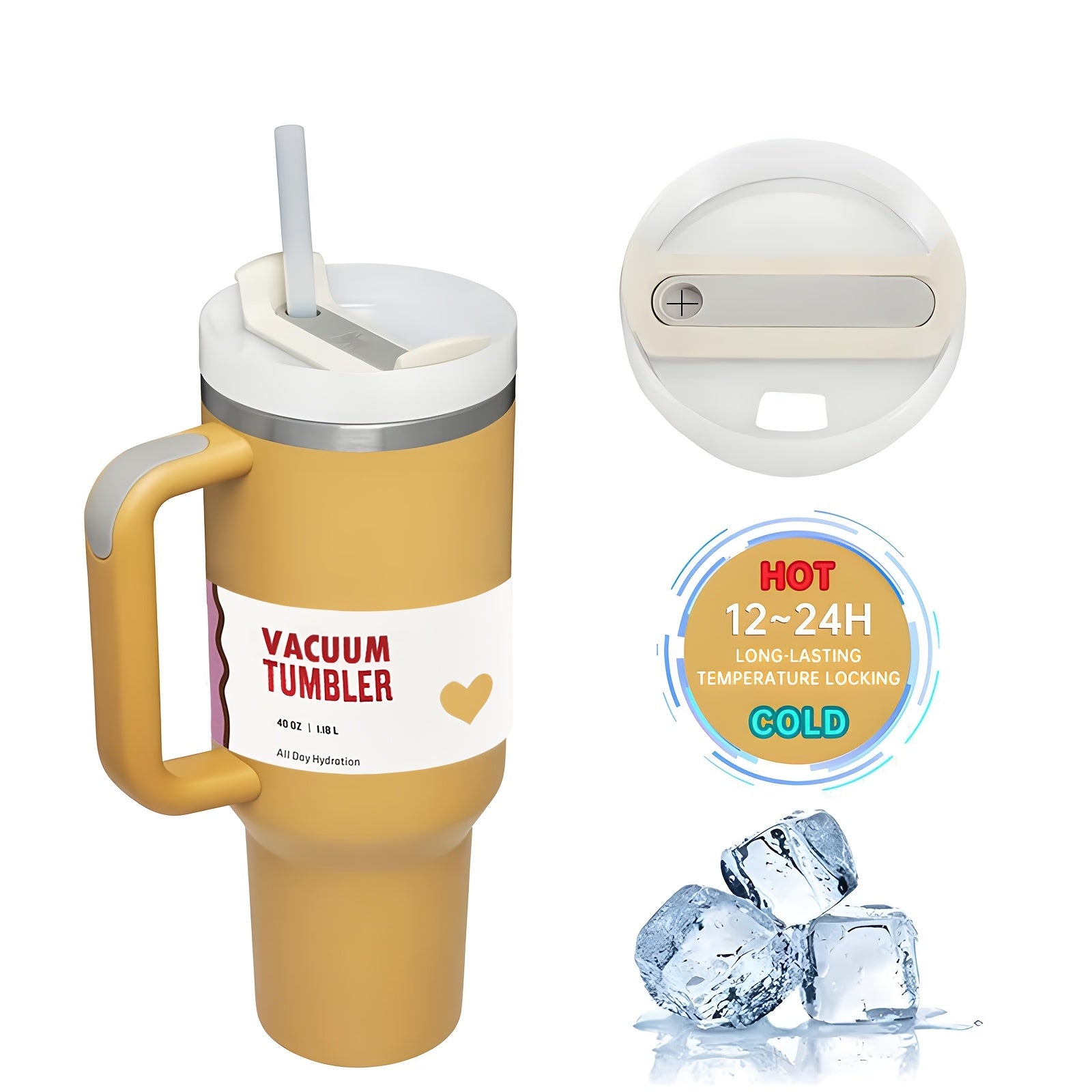 40oz Stainless Steel Travel Mug with Lid and Straw Double Wall BPA-Free Shatterproof Oval Design