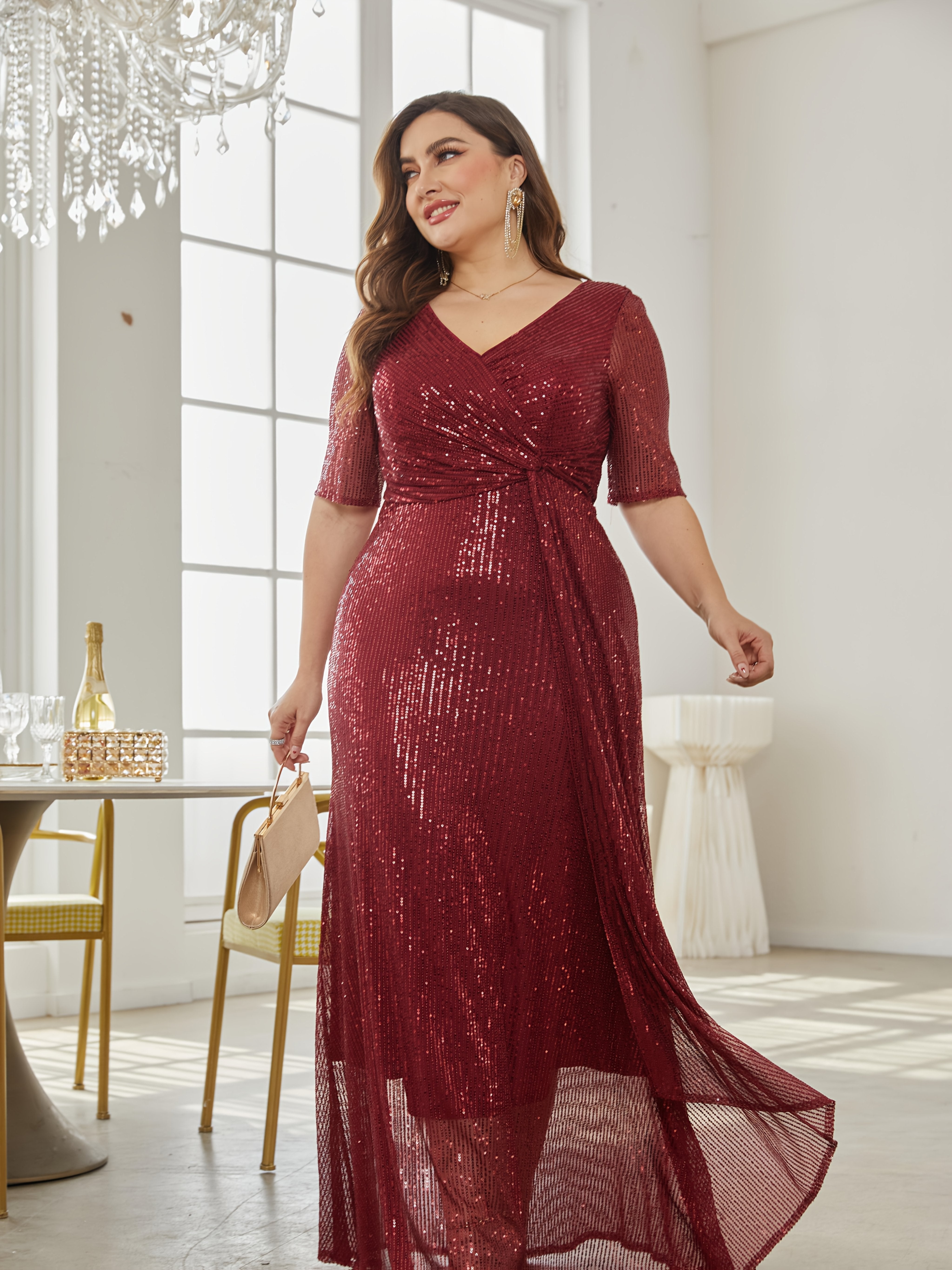 Plus Size Sequin Long Skirt Solid Color Party Dress for Women