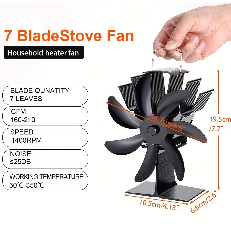 Aluminum 7-Blade Heat Powered Stove Fan for Log Wood Burners Portable Quiet