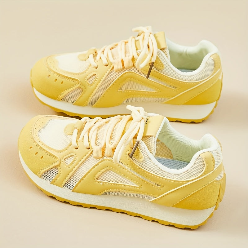 Women's Running Sneakers Breathable Mesh Low-Top Casual Shoes Yellow Green