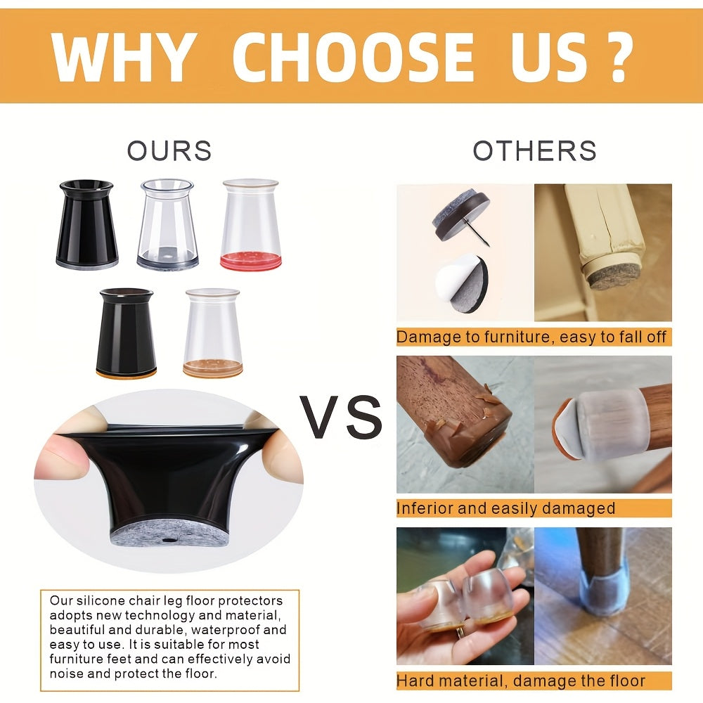 20pcs Furniture Leg Covers for Round and Square Legs Non-Slip Floor Protection Black Transparent