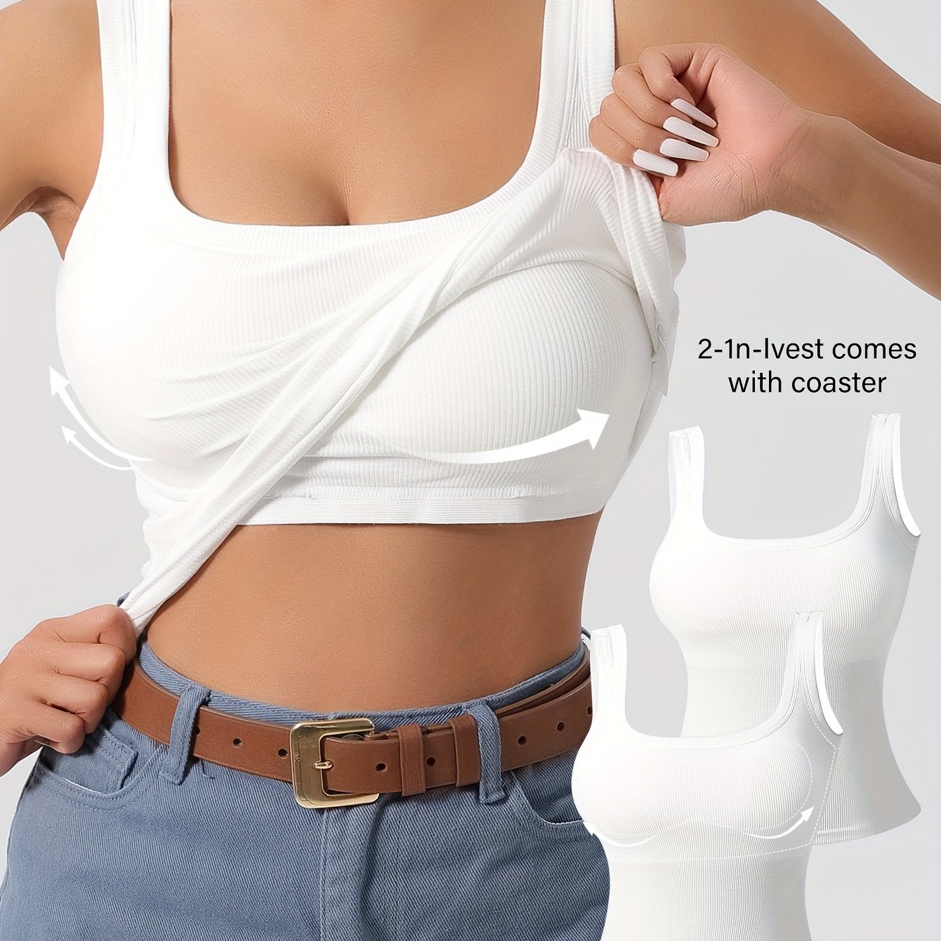 2 простых плотных топа с квадратным вырезом и подкладкой на спине для женского нижнего белья.