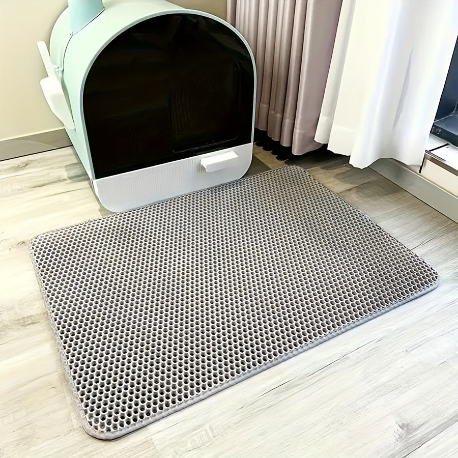 Double Layer Washable EVA Cat Litter Mat Anti-Splashing Trapping Pad Gray