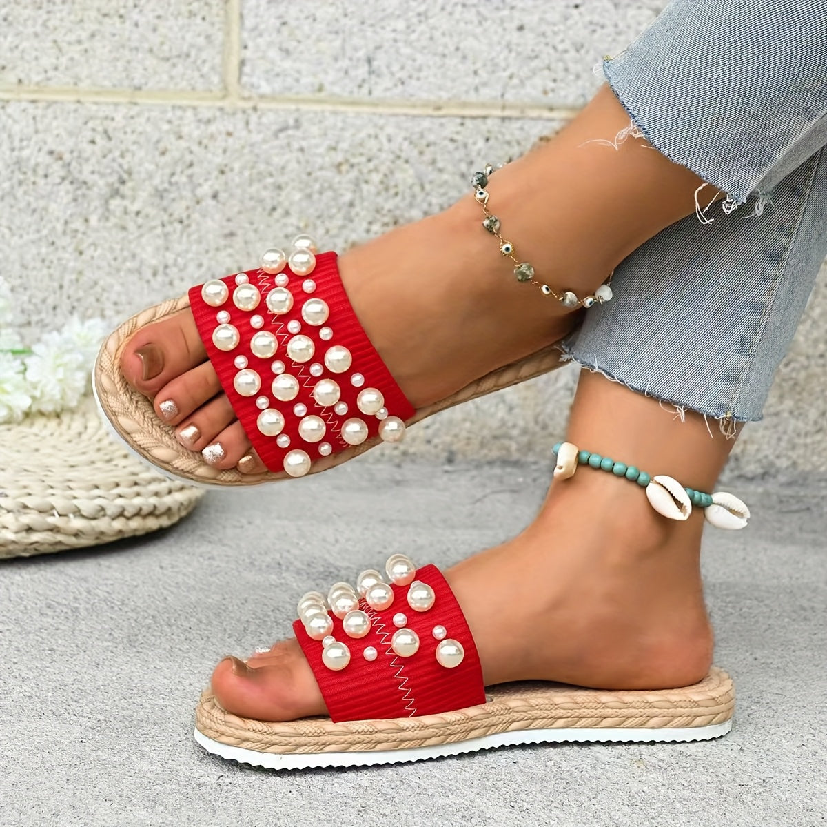 Women's Flat Slip-On Sandals Lightweight Strappy Bohemian Beach Shoes