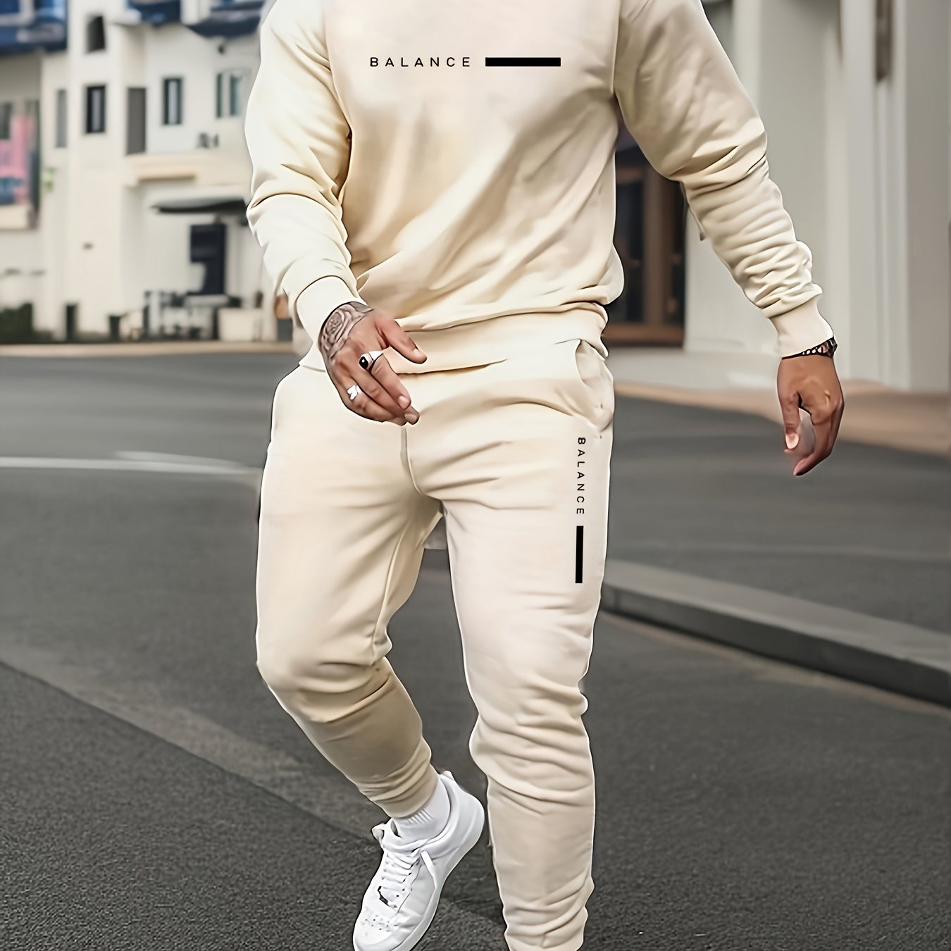 Men's Casual Polyester Letter Print Hoodie Set with Sweatshirt and Jogging Pants