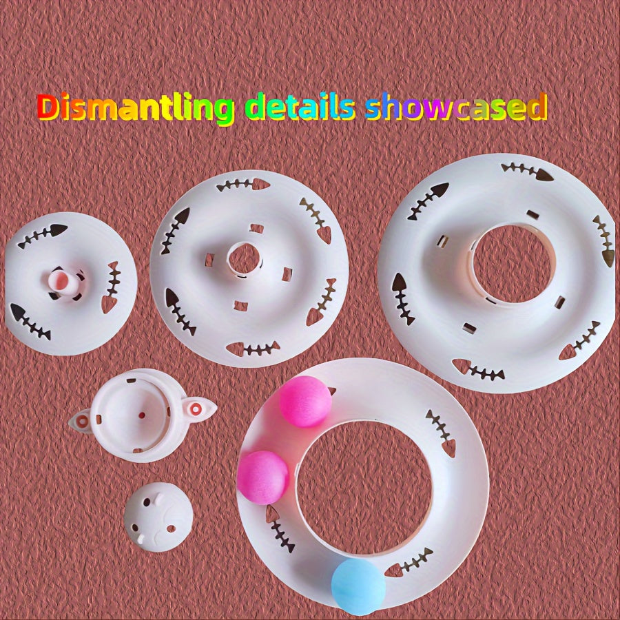 Interactive Cat Toy Tower with Rotating Tracks Multi-Level Plastic Durable Non-Battery