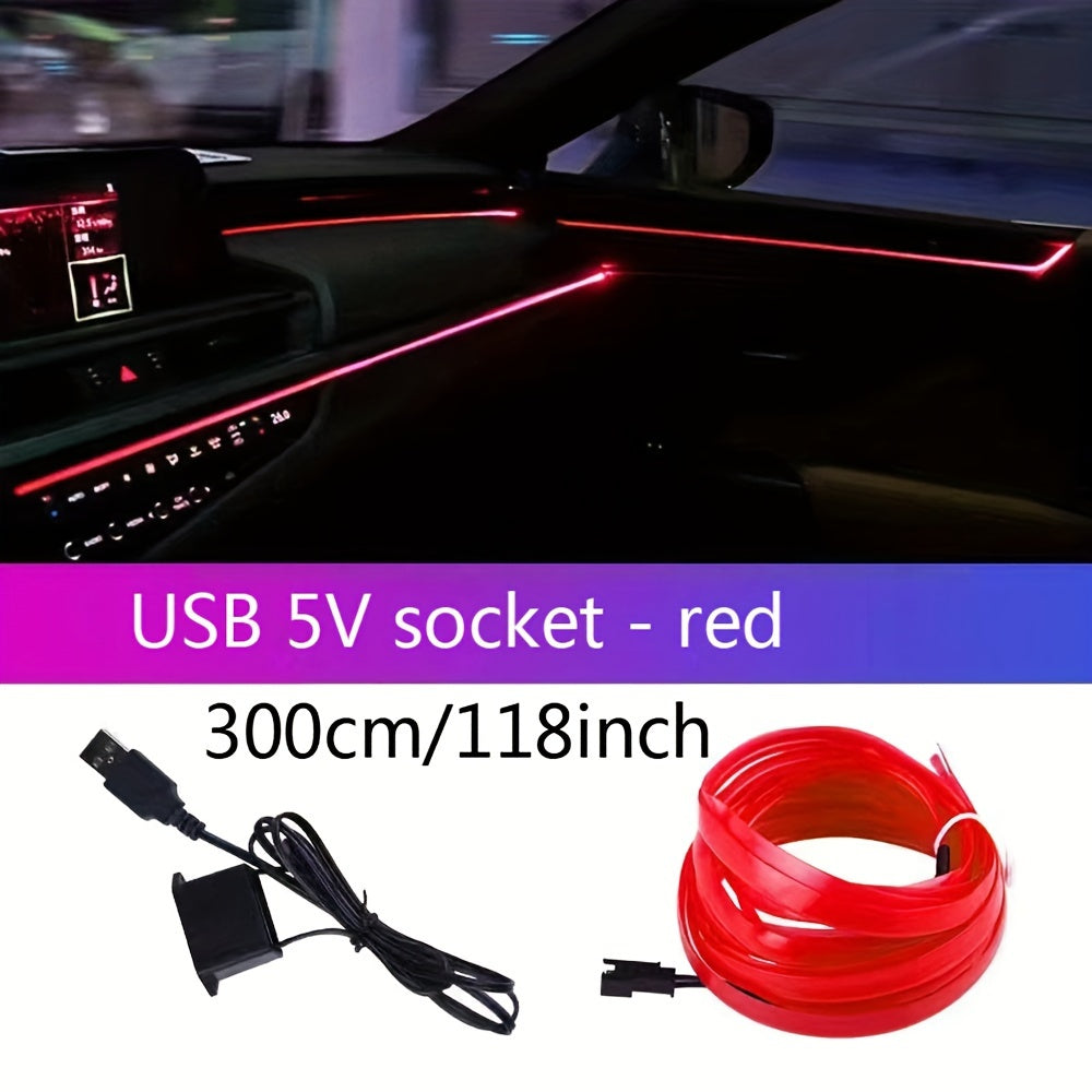 Tira de luz de neón USB flexible para coches azul 3m 118in a 5m 197in