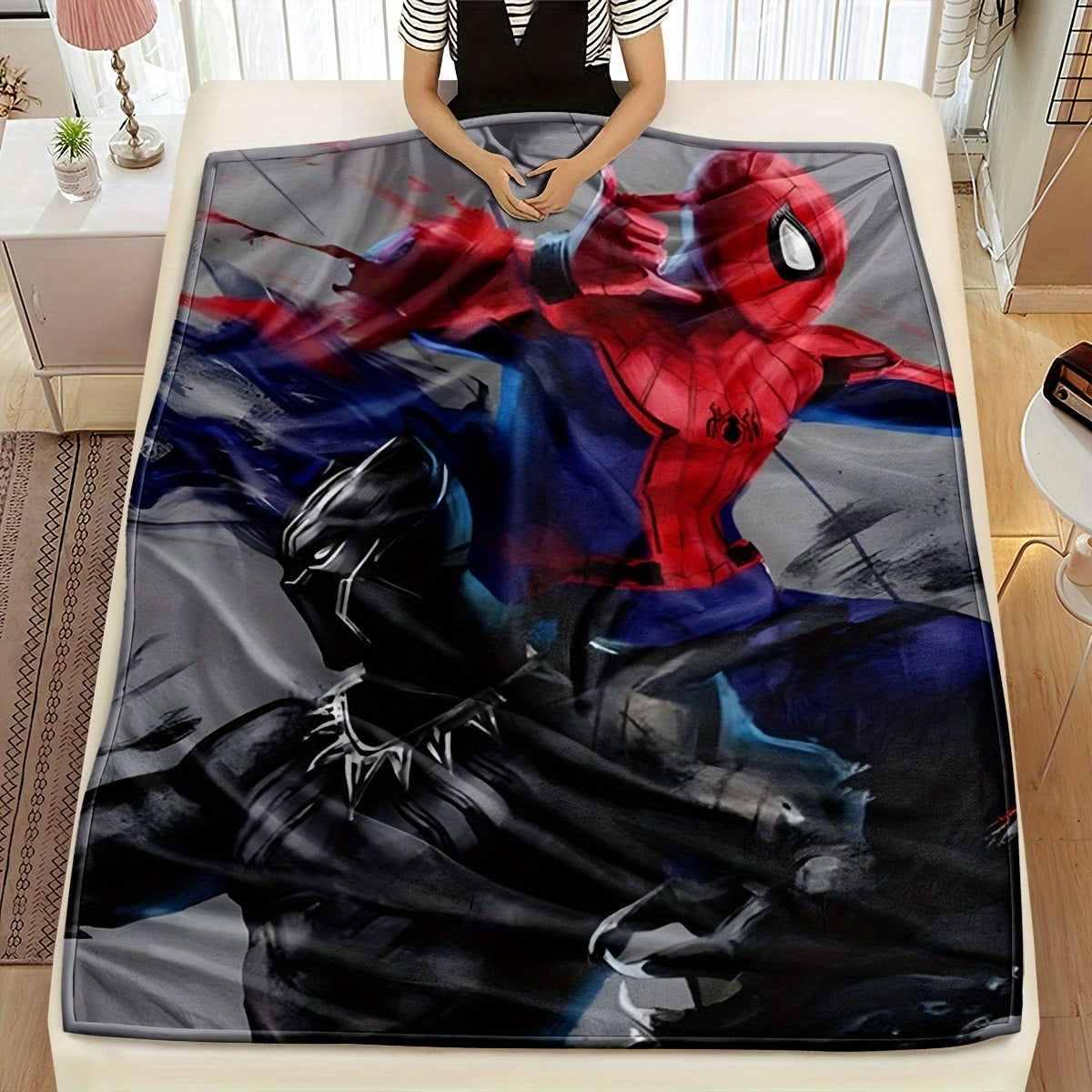 Superhero Themed Blanket for Kids and Adults Red Black Gray Interwoven Soft Cozy Gift