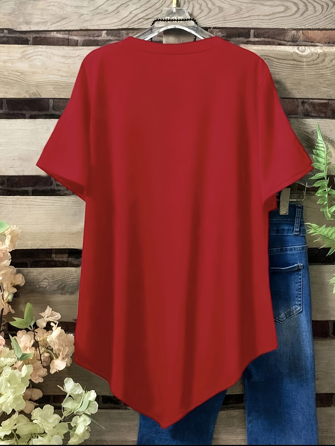 Camiseta de manga corta con dobladillo asimétrico para mujer talla plus - Top naranja vibrante