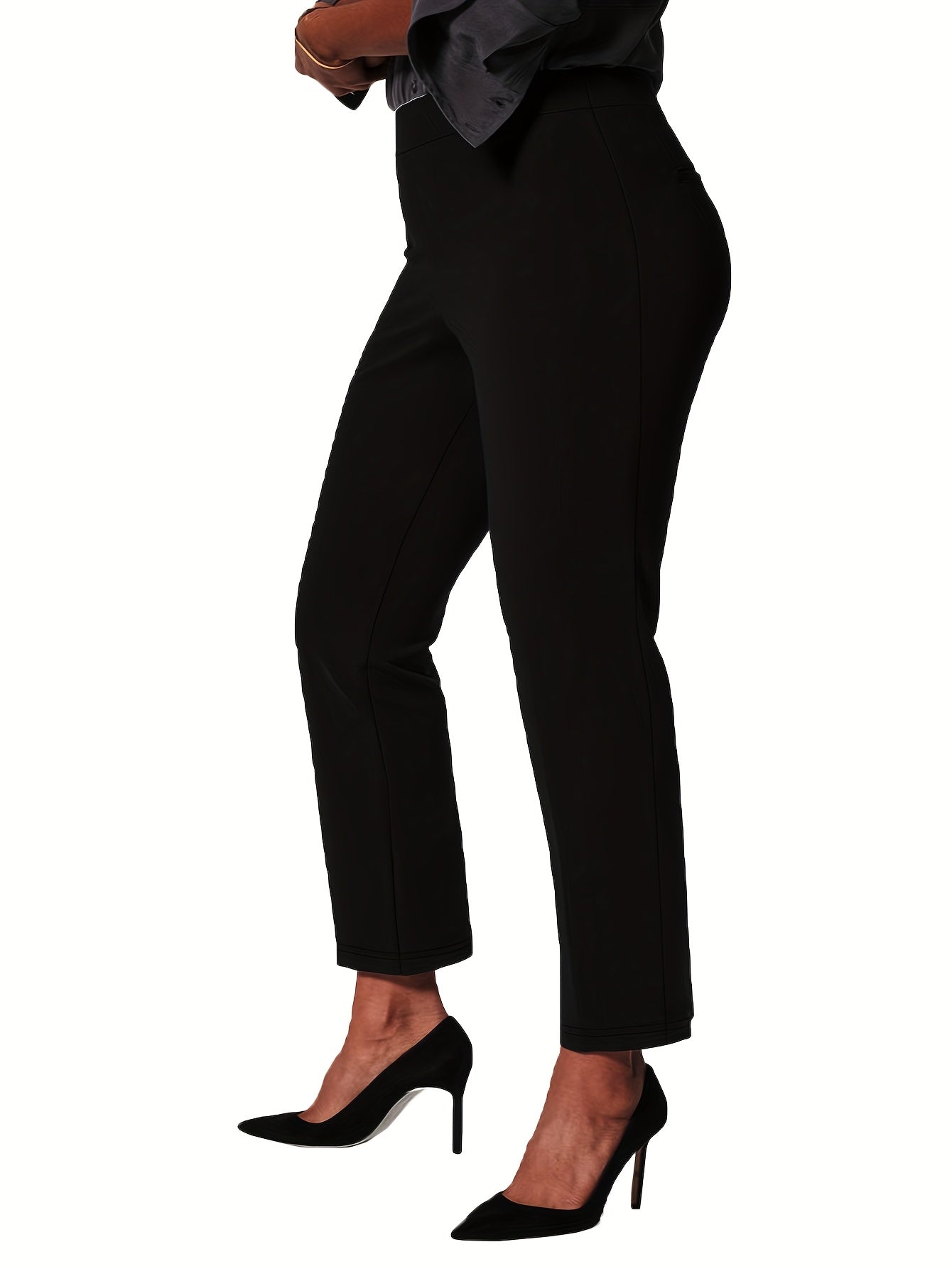 Women's Plus Size Stretchy Straight Leg Pants Black Plus-Size Pants