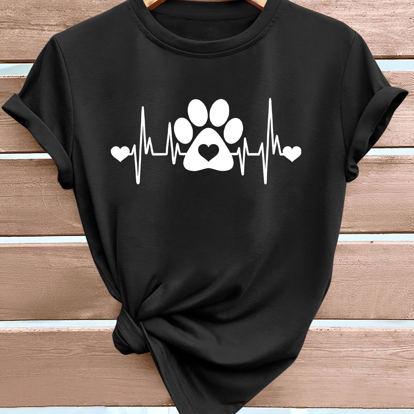 Women’s Casual Short Sleeve T-Shirt with Dog Paw Heart Print Plus Size Breathable Fabric