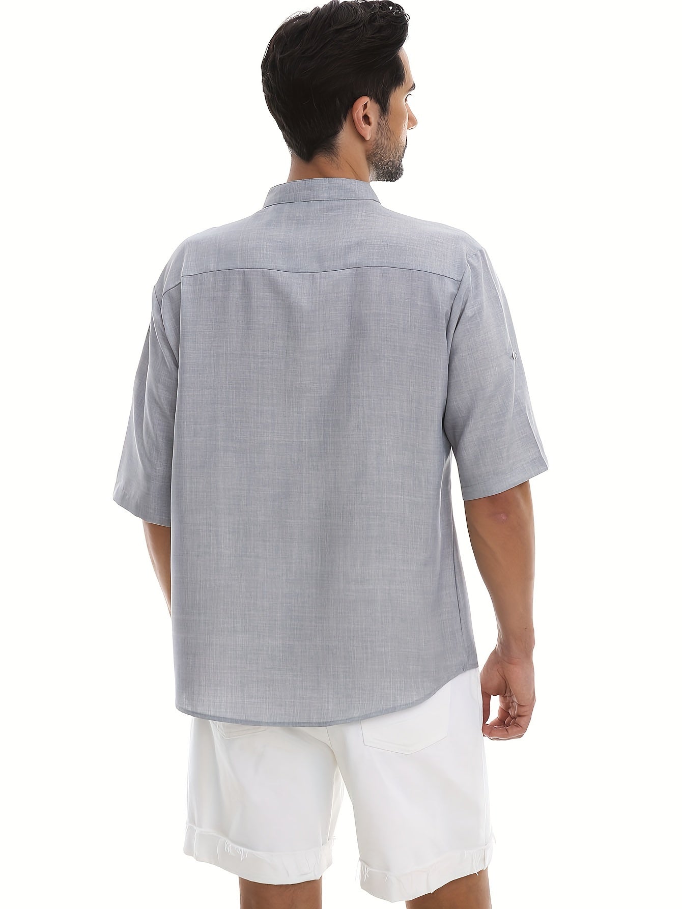 Men's Navy Blue Linen Cotton Henley Shirt Summer Casual Loose Fit Plus Size