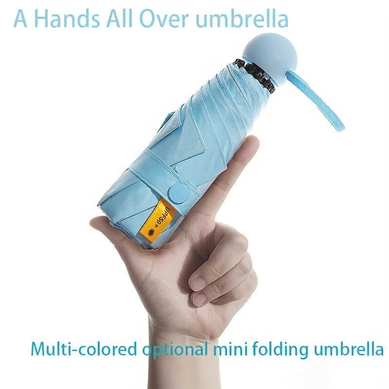 Women's Compact 5-Fold Umbrella Sun-Resistant Fabric 6-Rib Manual Open Plastic Handle