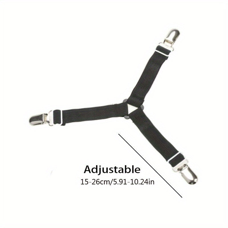 Adjustable Bed Sheet Holder with Elastic Strap Anti-Slip Clip for Sofas and Beds Black Nylon