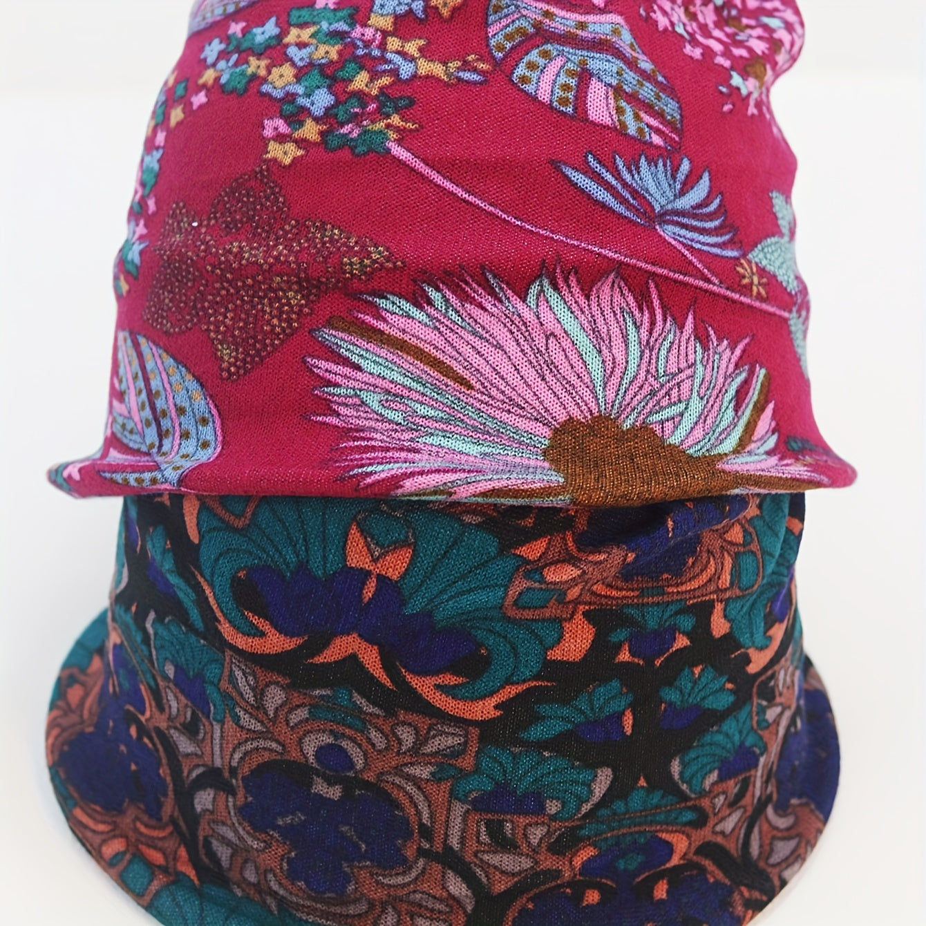 Set of 2 Retro Print Neck Gaiters Boho Style Soft Warm Winter Windproof Infinity Scarves