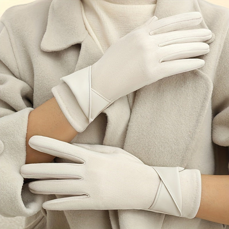 Women's Touchscreen Fleece Lined Gloves with Bowknot Design
