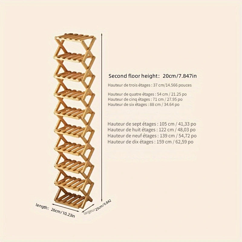 5-9 qavatli o'raladigan bambuk poyabzal javoni, joyni tejash, yig'ish shart emas