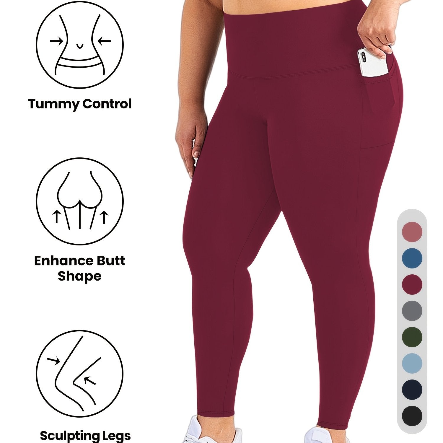 Plus Size High Waist Yoga Pants with Pockets Stretch Tummy Control Activewear
