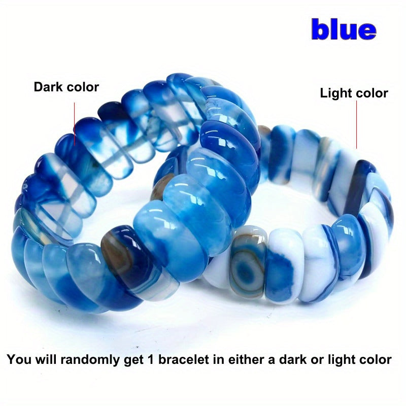 Colorful Striped Botswana Agate Beaded Bracelet 10x25mm Natural Agate Jewelry for Daily Wear