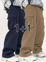 Men's Cargo Pants Loose Fit Solid Color Polyester with Flap Pockets