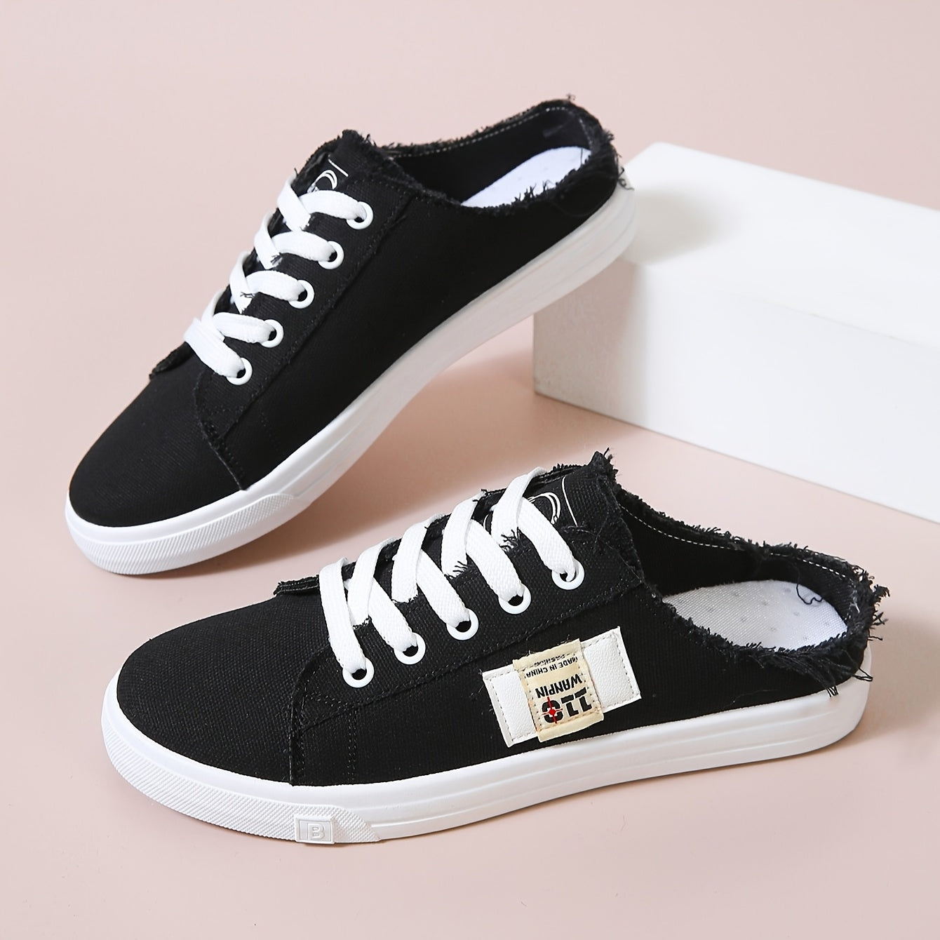 Women's Slip-On Sneakers Breathable Fabric Cushioned Sole All-Season Black White Blue