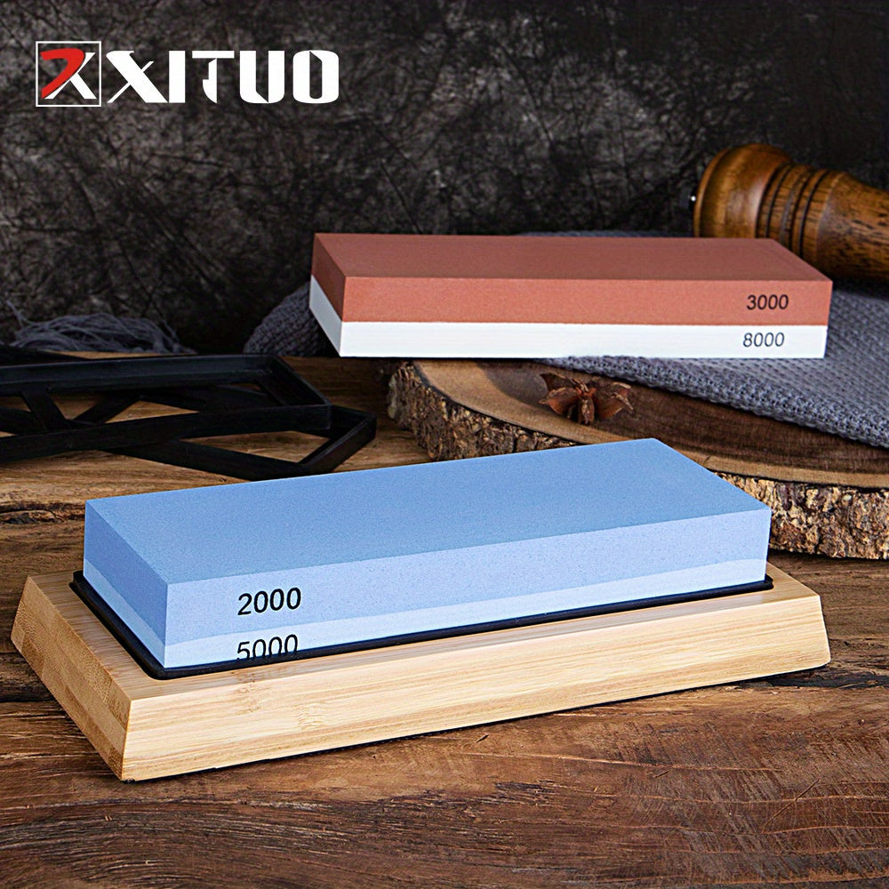 Knife Sharpening Kit with Whetstone, Bamboo Base, for Damascus and Kitchen Knives