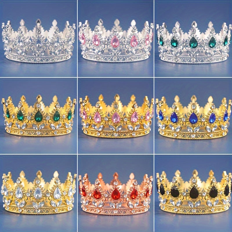 Gold and Silver Wedding Tiara with Crystal Rhinestones for Birthday or Cake Topper