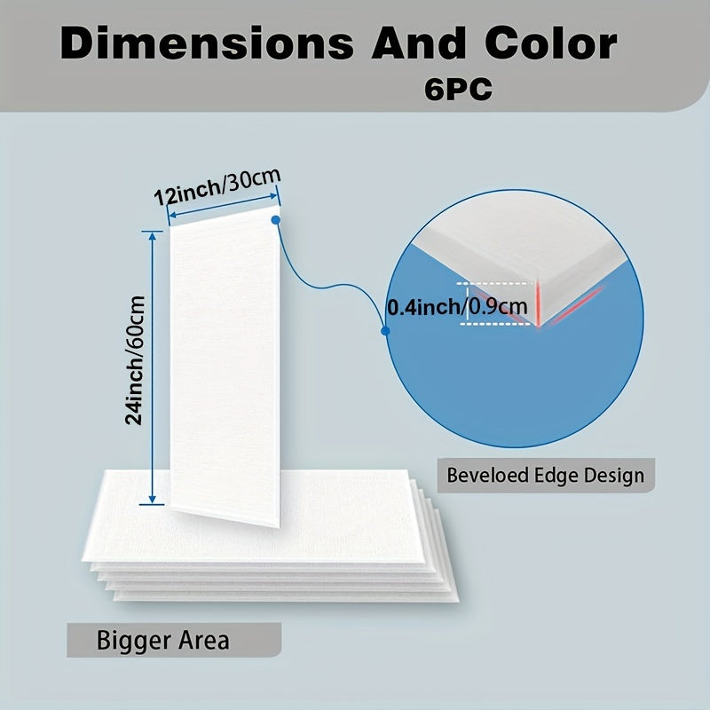 6-Pack White Polyester Acoustic Foam Wall Panels 30.48x60.96cm Self-Adhesive Soundproofing