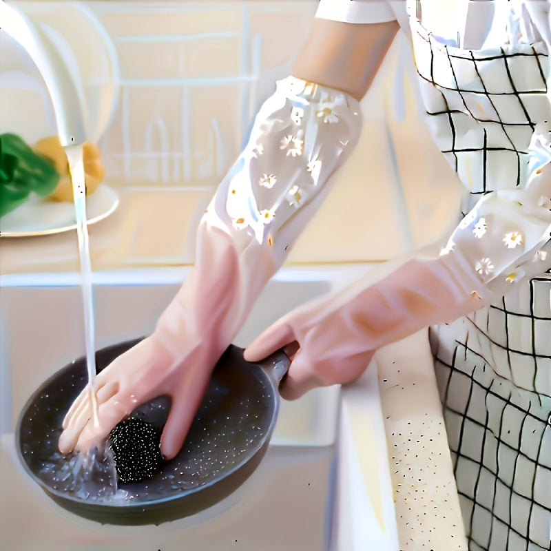 Guantes domésticos impermeables antideslizantes con patrón floral, mangas largas, PVC duradero para lavar platos, lavar ropa y limpiar