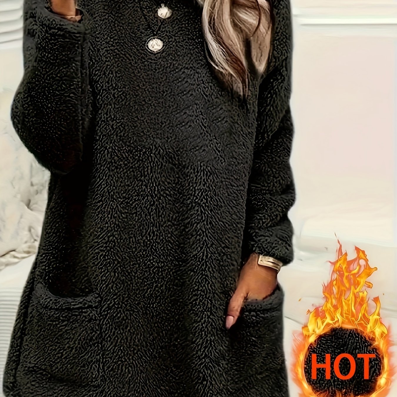 Women's Fleece Top with Pockets Long Sleeve Crew Neck Fall Winter Casual Solid