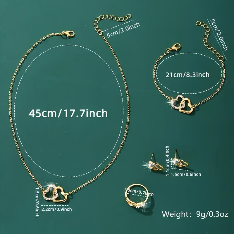 Women's Heart Jewelry Set 5-Piece Glass Alloy Boho Vacation Accessories