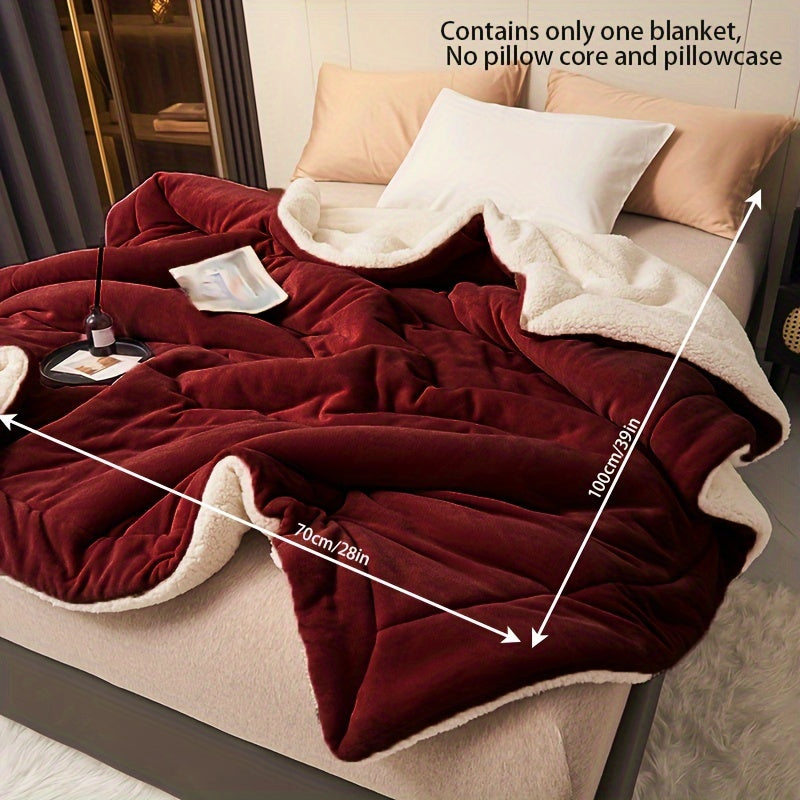 Wine Red Double Layer Milk Velvet Shearling Throw Blanket Cozy Soft Warm for Couch Bed Office