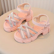 Girls Pink Sparkle Princess Sandals with Rhinestones High Heel Casual Summer