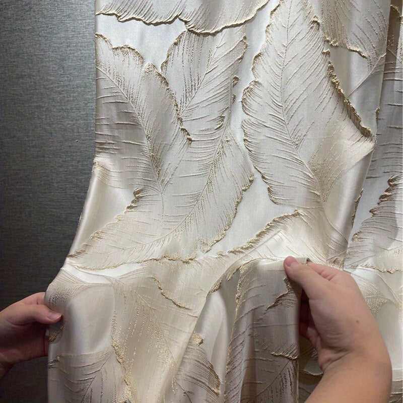 Embossed Bronzing Leaf Curtains with Semi Blackout Jacquard 3D Plant Pattern