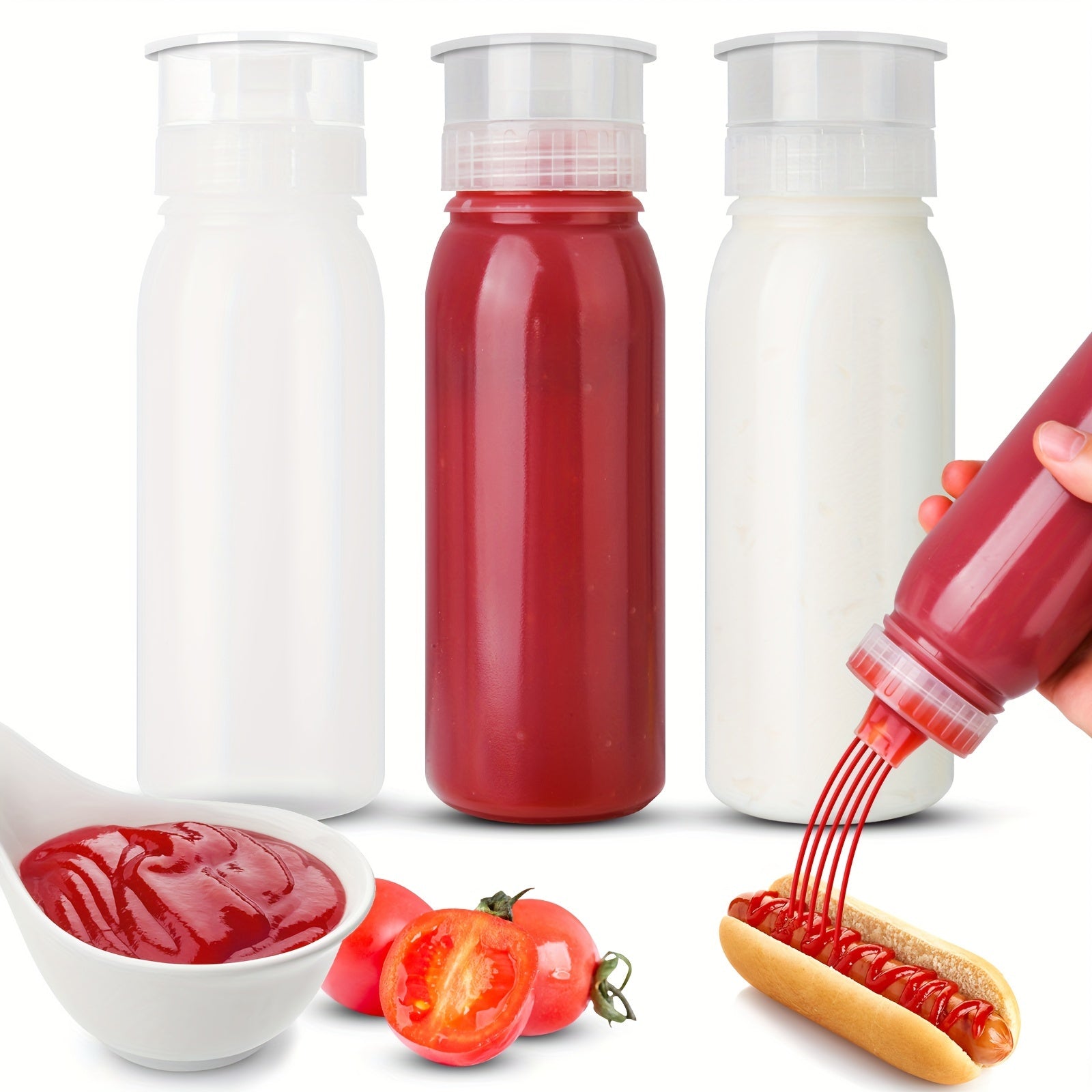 Plastic Condiment Squeeze Bottles Set for Sauces and Salad Dressings, 3-Pack