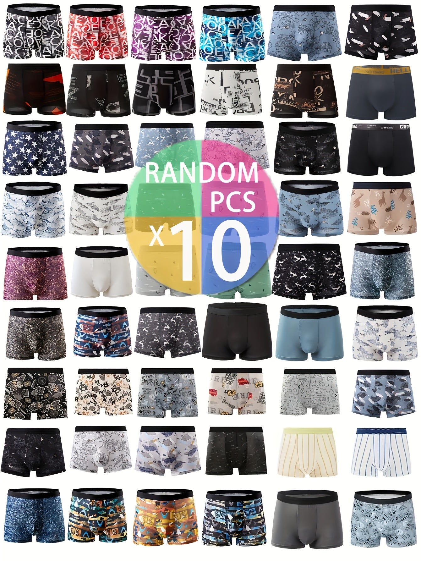10-Pack Men's Print Boxer Briefs Polyester Knit Breathable Stretch Fabric