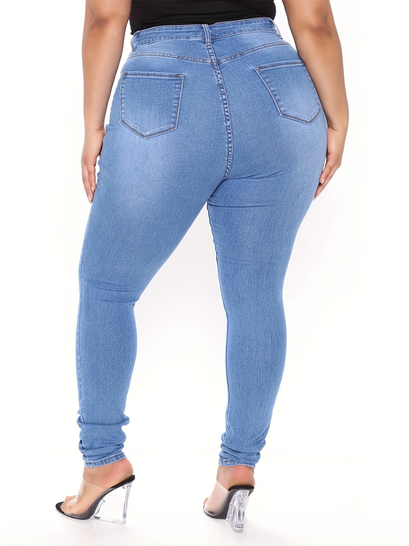 Jeans ajustados de talla grande para mujer, de mezclilla casual de tiro alto