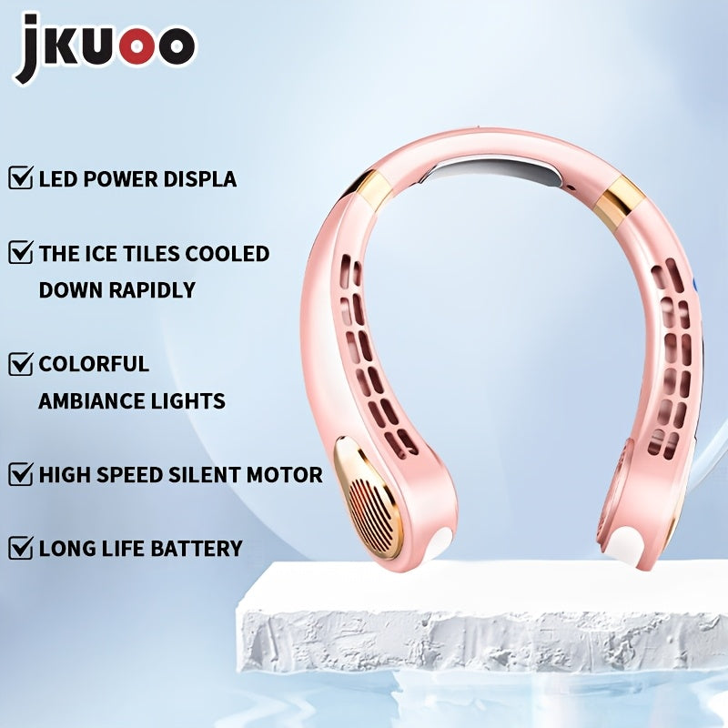 5 tezlik, LED chiroqlar, raqamli displey bilan portativ USB bo'yin ventilyatori