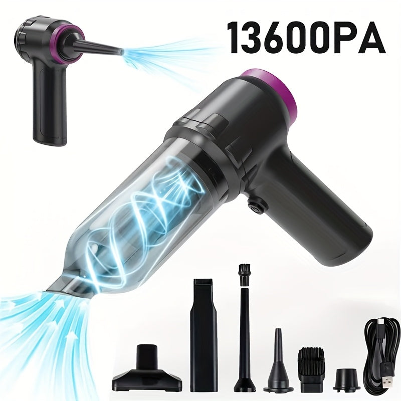 Портативный пылесос высокой мощности с регулируемыми настройками, перезаряжаемый через USB, HEPA-фильтр, идеально подходит для различных поверхностей и удаления шерсти домашних животных.