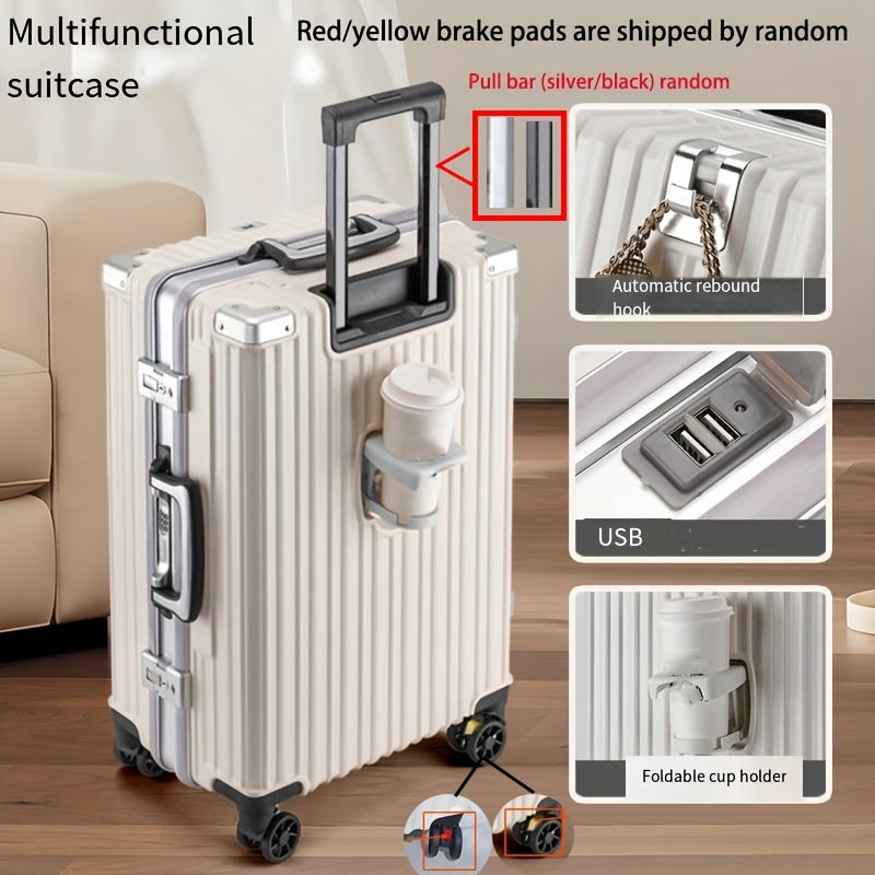 24 Inch Aluminum Hard Shell Spinner Luggage with USB Port and Cup Holder