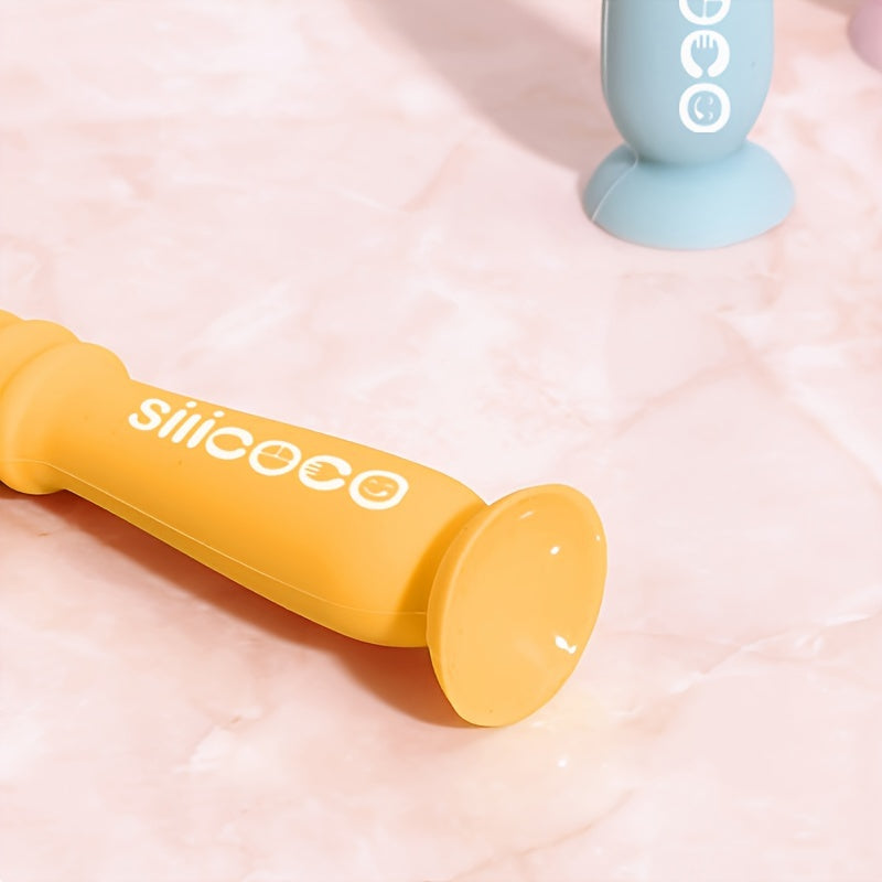 Juego de utensilios de silicona para niños de 3 piezas con diseño de cara feliz, no tóxico, seguro para microondas y lavavajillas