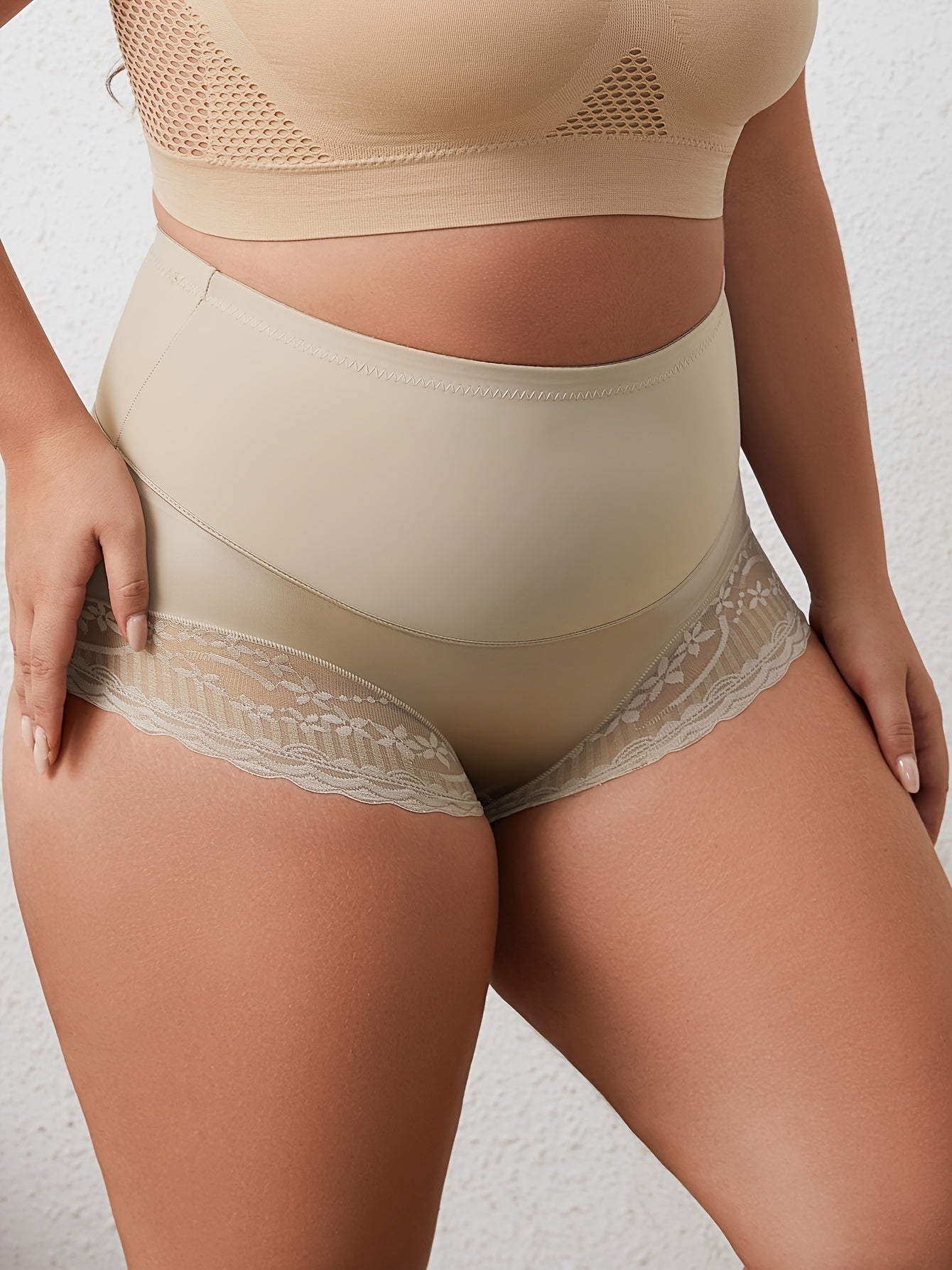 Plus Size High Waist Tummy Control Panties 2-Pack Breathable Lace Underwear
