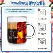 16 Oz Insulated Glass Coffee Mug with Handle and Measuring Markings for Hot and Cold Beverages